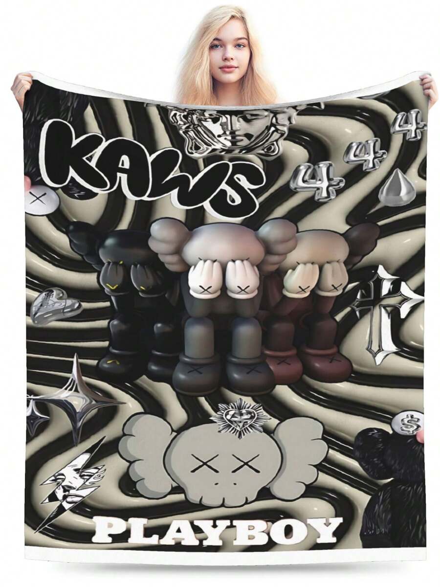 Kawss Kawaii Kaw Blanket  Cartoon Printed Flannel Blanket - Ultra Soft Anime Themed Gift For Birthday & Christmas Celebrations Boy And Girl - Black - View 1
