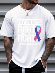 My Mom's Fight Is My Fight Thyroid Cancer Awareness Support Ribbon Men's Cotton T-Shirt - White - View 6
