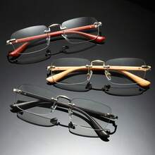 Men And Women Frameless Photochromic Glasses Square Frame Sunglasses Simple Casual Non-Prescription Glasses - 金色框黃色腿[變灰色] - 查看 6