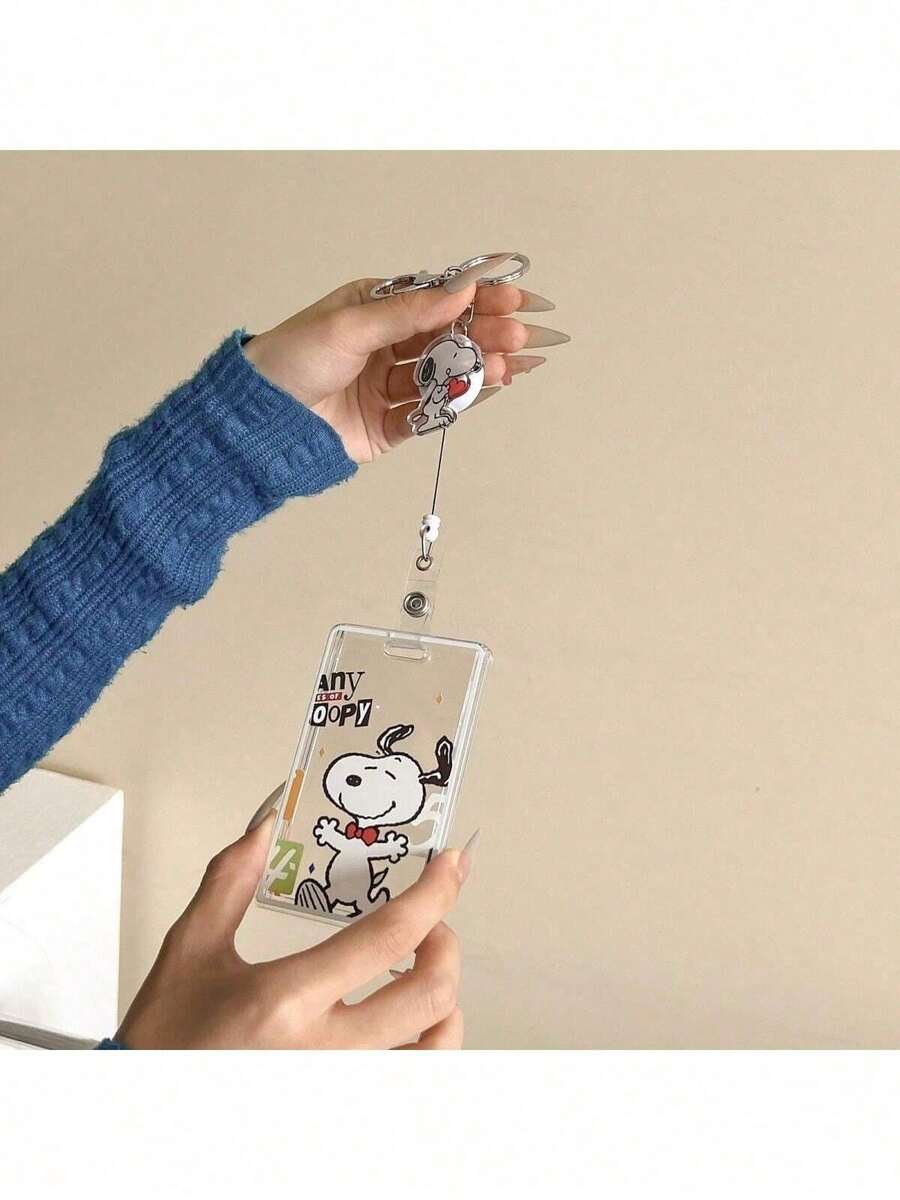 SNOOPY 1pc Peanuts Cartoon Retractable Card Holder Set, Random Style, Student/Commute/Access Card Holder, Christmas Gift, Christmas Stocking Stuffer, Christmas Decoration - Multicolor - View 1