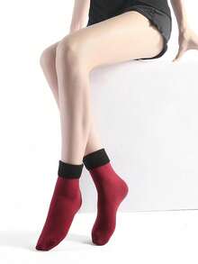 2/4/8 Pairs Thick Warm Wool Crew Socks, Solid Color Christmas Gift - Multicolor - View 6