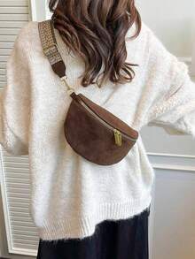 Dedoo Women's Velvet Fanny Pack Chest Bag With Zipper, Wide Strap, Large Capacity Saddle Bag, Versatile Crossbody Bag