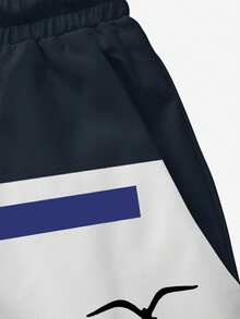 Męskie letnie spodenki kąpielowe z nadrukiem, ściągaczem w pasie i ukośnymi kieszeniami, hawajskie, szybkoschnące, z dwuwarstwową podszewką z siateczki, kontrastowym nadrukiem 3D w mewy, modne, codzienne kąpielówki plażowe - Wielokolorowe - Zobacz 5