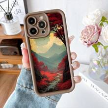 Cubierta de teléfono con borde protector color negro con estampado de paisaje montañoso otoñal en tonos rojos y verdes ideal para uso diario y protección contra golpes - Negro - Ver 5