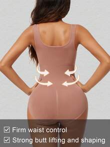 Wide Strap Sports Shapewear Bodysuit, High Waist Tummy Control Butt Lifting Shaping Underwear - Rusty Rose - View 8