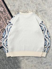 Herbst/Winter Herren Langarm Lässig Loose Luxuriös Elegant Pfauenfeder Allover-Muster Nische Retro Vielseitig Gemütlich Hochwertig Strickpullover mit Rundhalsausschnitt