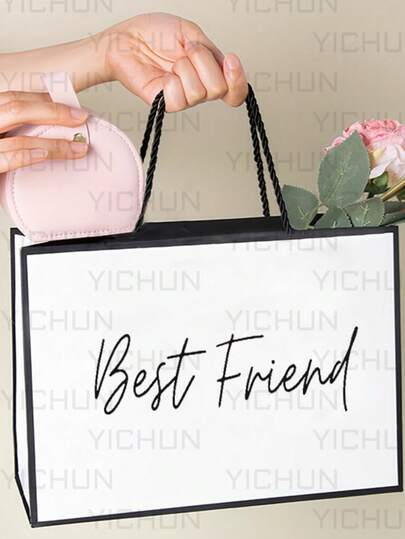 1pc "Best Friend" Gift Bag, Foldable Paper Bag With Handle Strap, Reusable Shopping Bag, Suitable For Father's Day, Birthday, Christmas, Father's Day Gift Bag | Classic Gift Bag