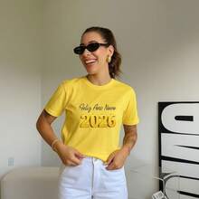 Blusa Feminina Estampa Ano Novo 2026 Camiseta Algodão Lançamento