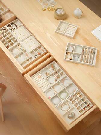 1/6 piezas, Juego de bandejas organizadoras de joyería, material de tela, montaje sobre mesa, forma rectangular, uso multipropósito, con múltiples compartimentos para collares, anillos, aretes, alfileres - Elegante solución de exhibición y almacenamiento de terciopelo