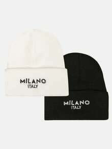 2顶男女通用米兰刺绣针织帽，时尚百搭男女冬季帽饰 - 彩色 - 查看 12