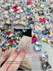 KIRAME 30pcs/50pcs/100pcs 5x6mm Butterfly Pointed K9 Super Shiny Mixed Color Nail Rhinestones, DIY Nail Art, Nail Salon, Nail Supplies, Christmas Nails, New Year, Holiday Gift