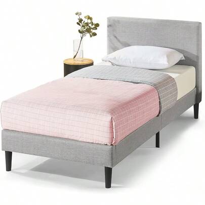 Zinus Single Bed Frame Fabric Upholstered Platform Bed Base Light Grey
