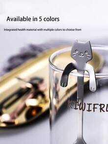 1/4/12pcs Creative Stainless Steel Coffee Spoon, Cute Cat Shaped Stirring Spoon, Korean/Japanese Style Kitchen & Dining Tool - Silver - View 3
