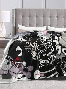 Kawss Kawaii Kaw Blanket  Cartoon Printed Flannel Blanket - Ultra Soft Anime Themed Gift For Birthday & Christmas Celebrations Boy And Girl - màu đen - Xem 3