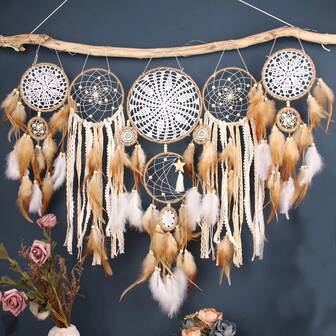 一套波西米亚风羽毛捕梦网 - 卧室、咖啡馆、工作室、婚礼和派对的时尚家居装饰 - 完美的工艺礼品