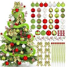 09 Pcs Christmas Tree Decorations Lime Green Red Peppermint Candy Ball Ornaments Christmas Tree Picks Swirl Glitter Xmas Stems Polka Dots Bow Home Faux Fur Ribbon For Holiday Party Decor - 紅色 - 查看 1