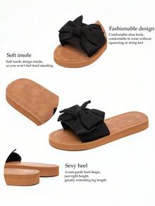 Kate Miuch 女士春夏时尚经典复古可爱蝴蝶结黑棕色平底凉鞋，法式青春甜美浪漫休闲度假黑色平底凉鞋，便携系带沙滩度假派对装平底凉鞋 - 黑色 - 查看 7