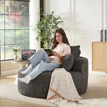 Chenille Foam Armchair, No Assembly Required, Modern And Fluffy Armchair For Living Room, Bedroom, Lounge And Reception Area - Grey + Chenille + 1 Seat - View 12