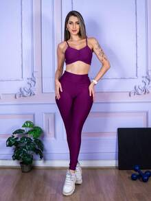 Legging de Academia Feminina Calça Leg de Trabalho ou para Esporte - Roxo - Visão 5