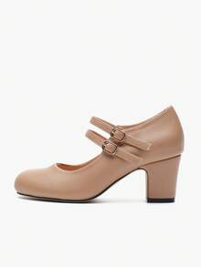 Autumn/Winter Wedding Casual Fashion High Heel Mary Jane T-Strap Shoes, Thick Heel Formal Dress Shoes, Suede Commute/Work Shoes, Khaki/Brown Outdoor Women's Shoes (Please Check Foot Length, Palm Circumference Parameters Before Purchasing) - Màu Khaki - Xem 5