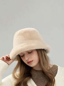 Classic Autumn/Winter New Solid Color Faux Sherpa Fluffy Hat, Women's Cute Bear Ear Cartoon Outdoor Stylish Warm Thick Baseball Cap, Casual, Party, Street, Polyester Embroidery Decor, Suitable For All Seasons