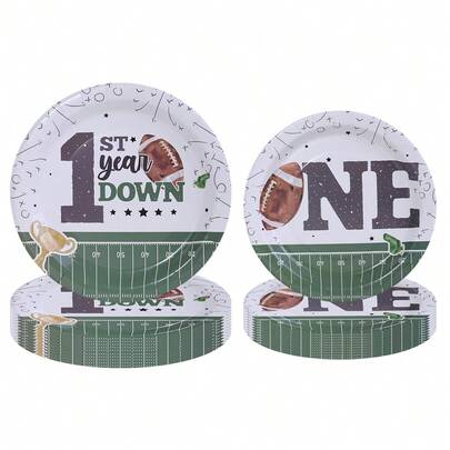 10pcs/20pcs/40pcs/50pcs, Football 1st Birthday Party Tableware Set 1st Year Down 7inch And 9inch Paper Plates,It's Game Time First YearDown Disposable Dinner Plates For Kids Boys Birthday Party Football Theme Supplies