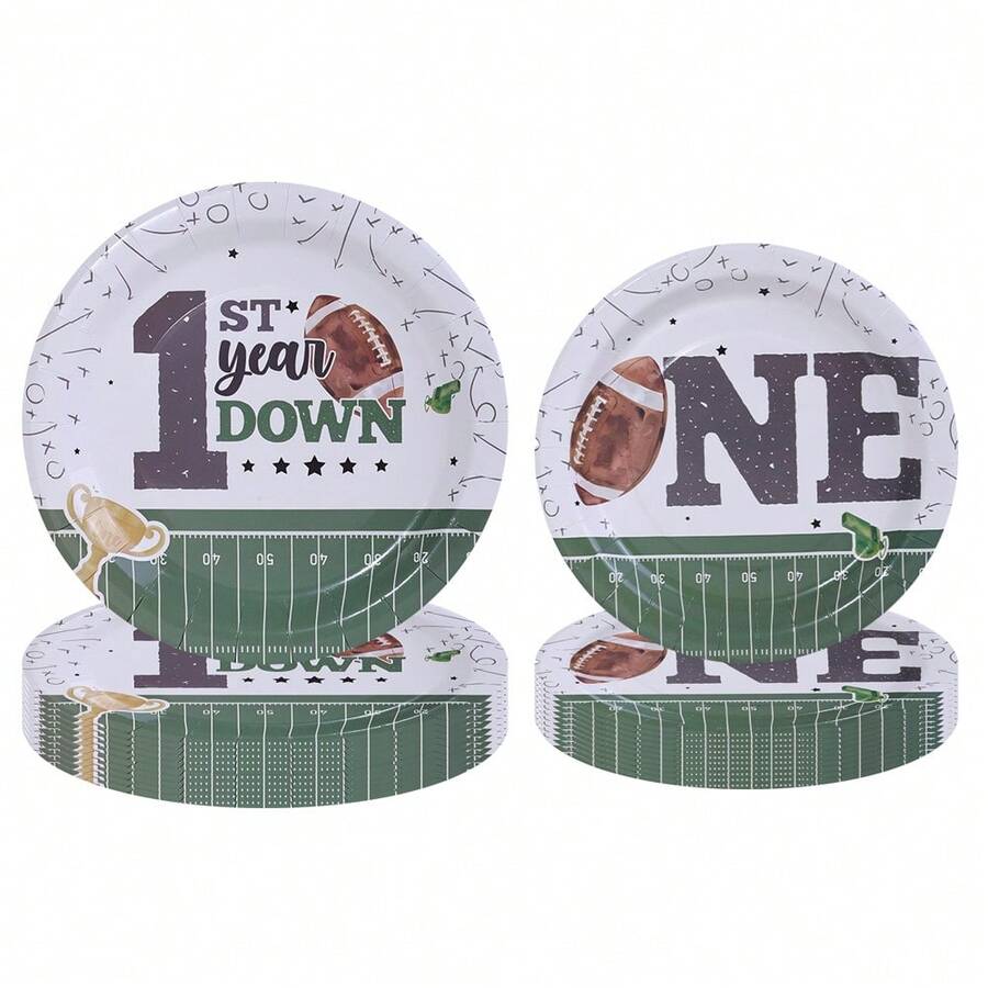 10pcs/20pcs/40pcs/50pcs, Football 1st Birthday Party Tableware Set 1st Year Down 7inch And 9inch Paper Plates,It's Game Time First YearDown Disposable Dinner Plates For Kids Boys Birthday Party Football Theme Supplies - Multicolor - View 1