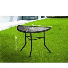Garden Patio Coffee Table Semicircle Dia.70cm 64cm H Tempered Glass Weather Resistant Outdoor Bistro Side Table For Lounge Conversation Set Balcony Living Room Backyard Black