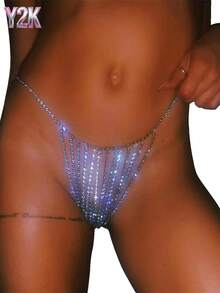 Enfeite de Cintura com Strass Estilo Y2K, Corrente de Cintura/Corpo Multicolorida com Borlas de Strass, Acessório Sexy para Festa