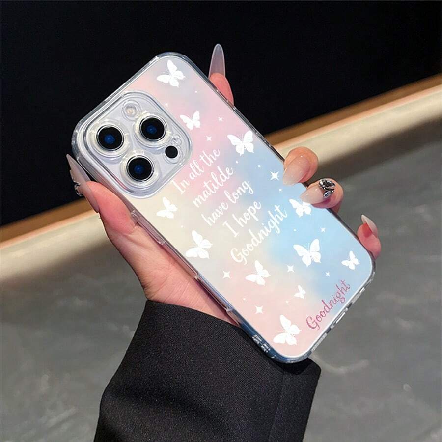 CLEAR  CASE Butterflies And A Goodnight Wish With StarsCompatible With  11 To  17 Models The Cases Lens Protection Function Ensures The Camera Remains Undamaged During Shooting  Guaranteeing Image Quality - Clear - View 1