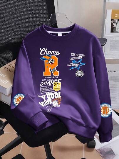 青少年男孩休闲简约酷炫卡通设计运动风格套头衫圆领长袖毛衣秋冬新款男童衣服儿童