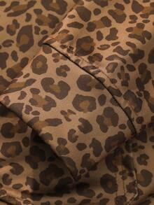 Men's Leopard Print Hooded Pullover Sweatshirt, Casual Loose Fit Knit Top With Design Details, Suitable For Spring And Autumn - Coffee Brown - View 7