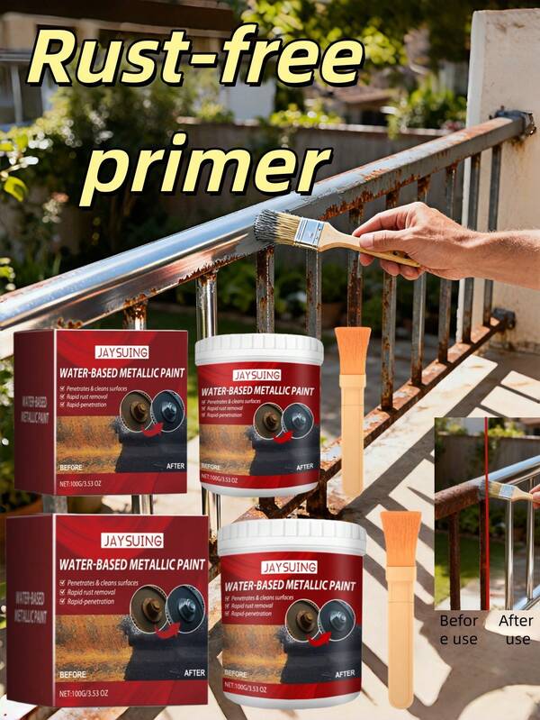 1 unidade de Primer Antiferrugem (100g) Tinta para Metal Antiferrugem, Anticorrosivo, para Radiadores, Conversão e Renovação de Revestimentos, Primer de Conversão, Agente de Conversão, Tinta Multiuso para Remoção de Ferrugem, Polimento e Modificação de Rodas de Carro, Torneiras e Aço Inoxidável. Diversas especificações de marcas disponíveis para seleção.