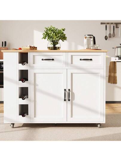 Kitchen Isl Serving Cart Countertop, Cabinet, Trolley, Food Four Doors Two Drawers, Wood Finish view 8