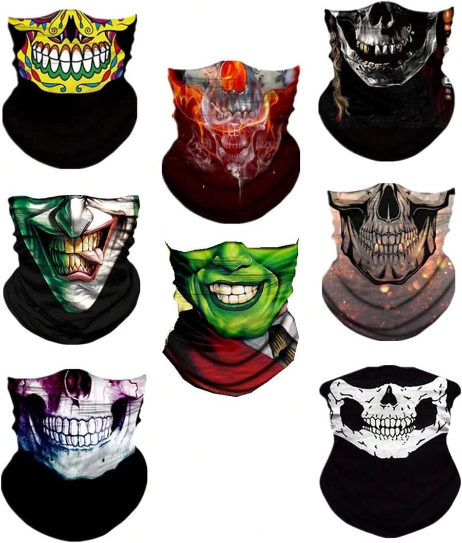 8PCS Scarves Bandanas Face Tube Black Headband, Motorcycle Multi Function Headwear Hat Scarf Neck Warmer Balaclava - Đầu lâu tím - Xem 1
