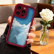 Cubierta de teléfono con diseño de montaña nevada azul para iPhone 15 Pro Max funda protectora con patrón de puntos y ondas estilo minimalista ideal para uso diario y viajes - Burdeos - Ver 7