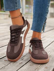 女士时尚休闲系带软底运动鞋，轻便百搭，适合所有季节和人群 - 咖啡 - 查看 2