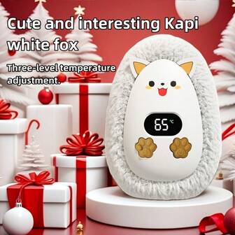 1pc New Plush Hand Warmer, Smart Digital Display, 3 Adjustable Temperature Levels, 5-Second Fast Heating, 1200mAh Battery Life, USB Rechargeable, Soft & Durable. Winter Warmer Accessory And Gift