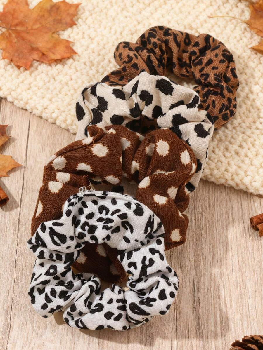 4 sztuki gumek do włosów w stylu vintage z nadrukiem w panterkę, gumki do włosów, gumki do kucyków, gumki do włosów