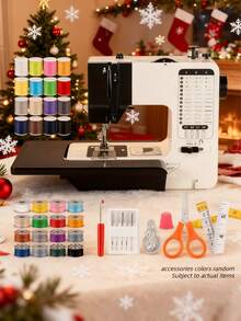 Various Stitches Electric Compact Overlock Sewing Machine With Sewing Accessories(Accessories Colors Random), Extension Table/Base Dual Mode Design, Adjustable Stitch Length, With Night Light, Dual Speed Adjustment, Suitable For Home Apparel, Curtain Pillows, Doll Accessories, Pet Clothing Repair