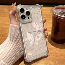 Transparente Fundas Para Iphone TPU Compatible Con IPhone 16/16/16Pro/16Plus/15/15ProMax/15Pro/14/13/12/11, MOTO G22 -G53, OPPO A17-A78, Infinix Hot50I SMART6 7 8, Redmi13/14c Honor400 Galaxy S22 S23 S24, Diseño Con Mariposa Floral Rosa, Funda Suave Creativa Y Premium, Resistente Al Agua, A Los Golpes Y A Los Arañazos - transparente - Ver 1