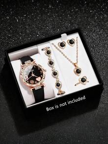 6pcs Girls Elegant, Fashionable, Romantic, Cute And Exquisite Rhinestone Decoration Dial Fireworks Quartz Watch With Rhinestone Decoration Necklace, Bracelet, Earring, Ring Jewelry Set Suitable For Daily Wear Birthday Parties, Holidays, Christmas, Ideal Gifts For Girls Decorations, A Great Choice For Gifts - Multicolor - View 5