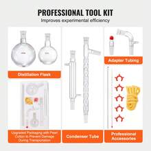 Lab Distillation Kit, 3.3 Boro Lab Glassware Distillation Kit With 24, 40 Joint, 1000ml Essential Oil Distillation Apparatus Kit, 14 Pcs Set Of Glassware Equipment - White - View 5
