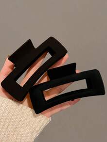 1 Pcs Random Women Large Black Square Plastic Hair Claw Clip, Fashionable And Versatile With Simple Style And Elegant Elegant For Daily Wear, Parties, Work And Vacation, Good For Braids, Buns, Casual And Formal Occasions, Makeup And Outfits Matching,Cat Ears Hair Clips Hair Jaw Clip Hair Clamps Hair Clutch Hair Catcher Clip Fall Winter Hair Accessories For Women - 黑色 - 查看 2