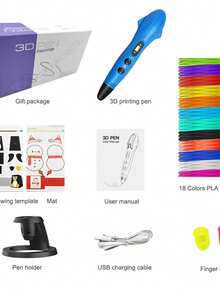 3D Printing Fighter Pen Set Doodle Printer Drawing 12 Colours PLA Filament Stencil Book + Project Guide, And Usb Charger Cable - Multicolor - View 13