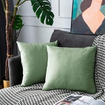 Grass Green Velvet Throw Pillow Covers Oversize Soft Solid Decorative Pillowcase Set Square Cushion Case For Sofa Living Room Car 2 Pcs 26 X 26 Inch