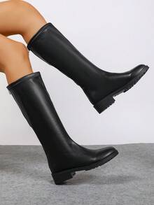 Încălțăminte de damă, Ghete la modă de damă, Ghete de damă până la jumătatea gambei, Ghete noi cu toc gros de toamnă/iarnă, Ghete peste genunchi și pantofi slăbiți până la jumătatea gambei, Ghete negre de damă fără mâneci, Ghete de damă la modă și versatile, în stil britanic