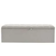 141*41.5*47cm (L**H) Linen, Padded Bench, Upholstered Seat, Bedside Stool, Storage Bench, Light Gray - 1 - View 4
