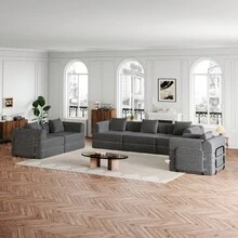 Chenille 2-In-1 Sofa Bed With Armrest Storage Pocket, Three Metal Frames And Multiple Configuration Options - 灰色+雪尼爾+6座 - 查看 7