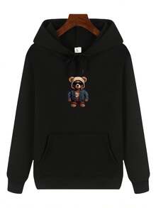 sweat-shirt à capuche et confortable, polyvalent et décontracté, tissu doux, confortable et durable. - Noir - Voir 1